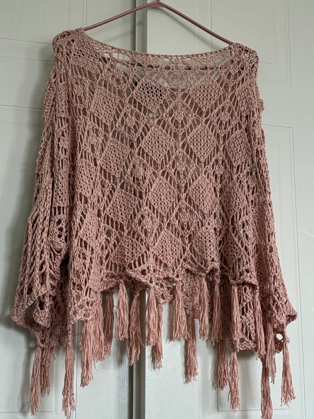 Pastel pink boho- free style knit / crochet top/ sweater/ poncho